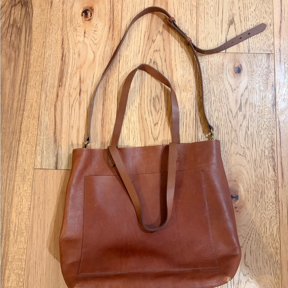 Madewell Brown Leather Tote Bag with cross body strap